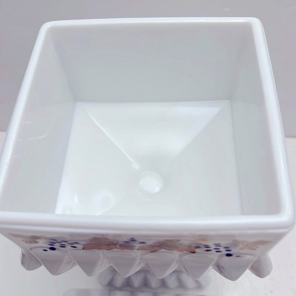 Vintage Milk Glass Large Covered Compote Handpainted Grape Leaves - Picture 6 of 12